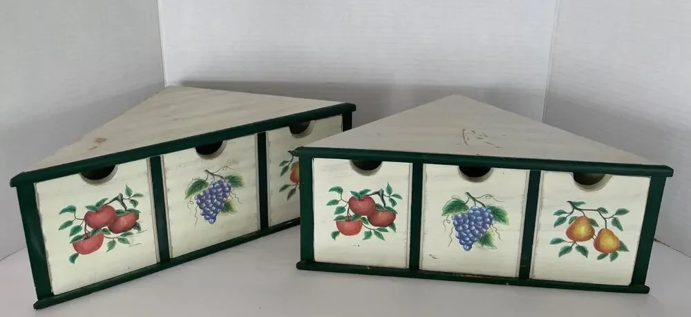 Princess House Fruit Vine Corner Wood Drawers Counter/ Wall w/2 Single Drawers